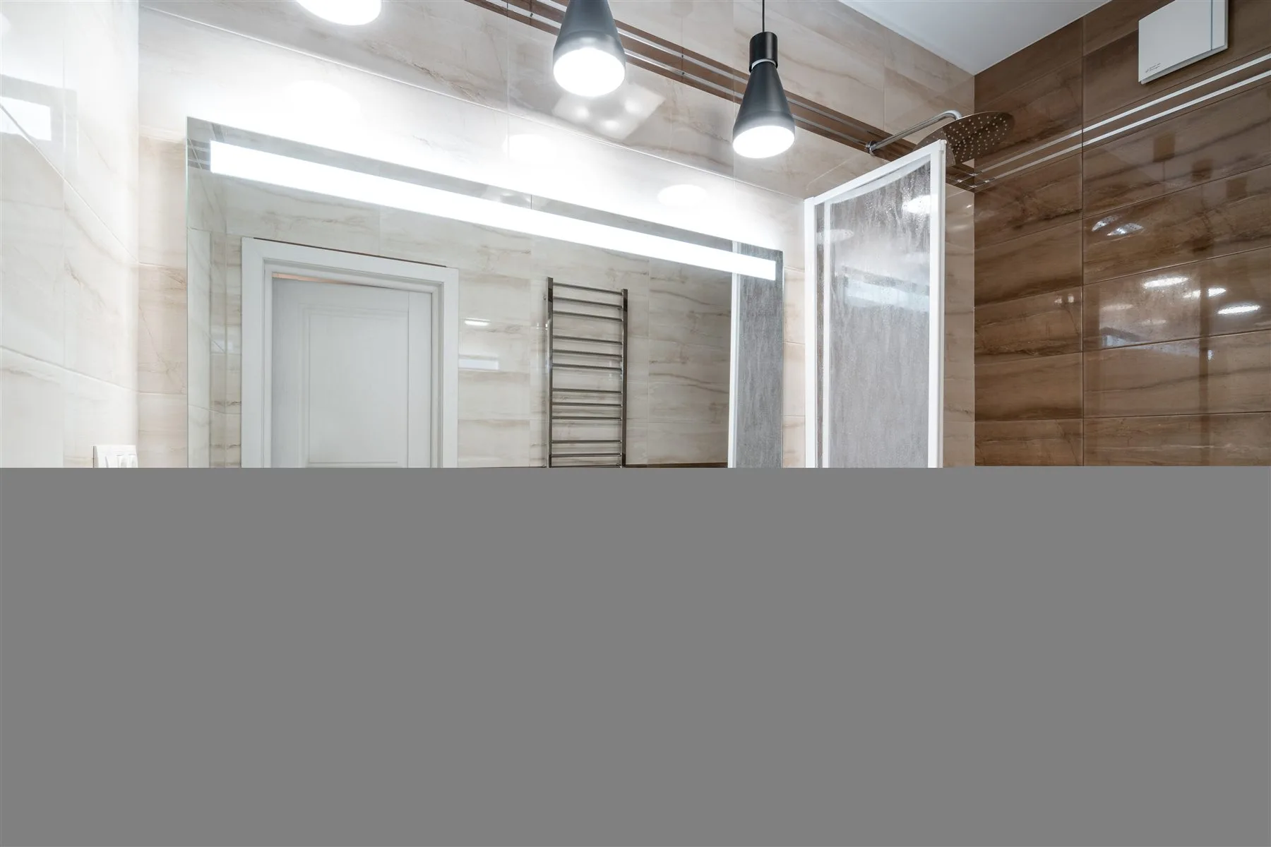 Bathroom design reference with a walk-in shower and soaking tub